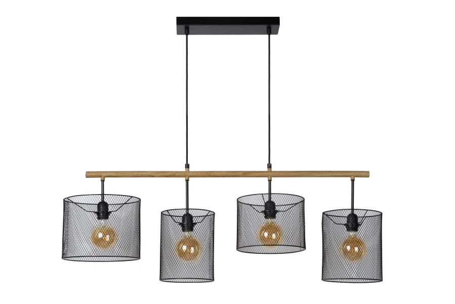 Lucide BASKETT - Pendant light - 4xE27 - Black - off